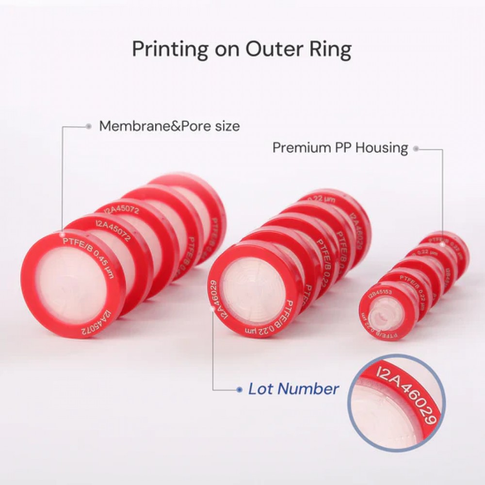 Filtros de Seringa de PTFE Hidrof&oacute;bico Vermelho N&atilde;o Est&eacute;reis