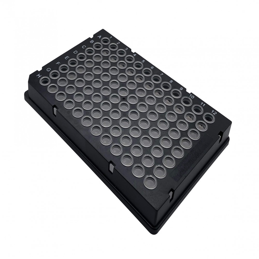 Placa de PCR Preta (po&ccedil;os transparentes), de 100ul, borda inteira, perfil baixo, Hard Shell