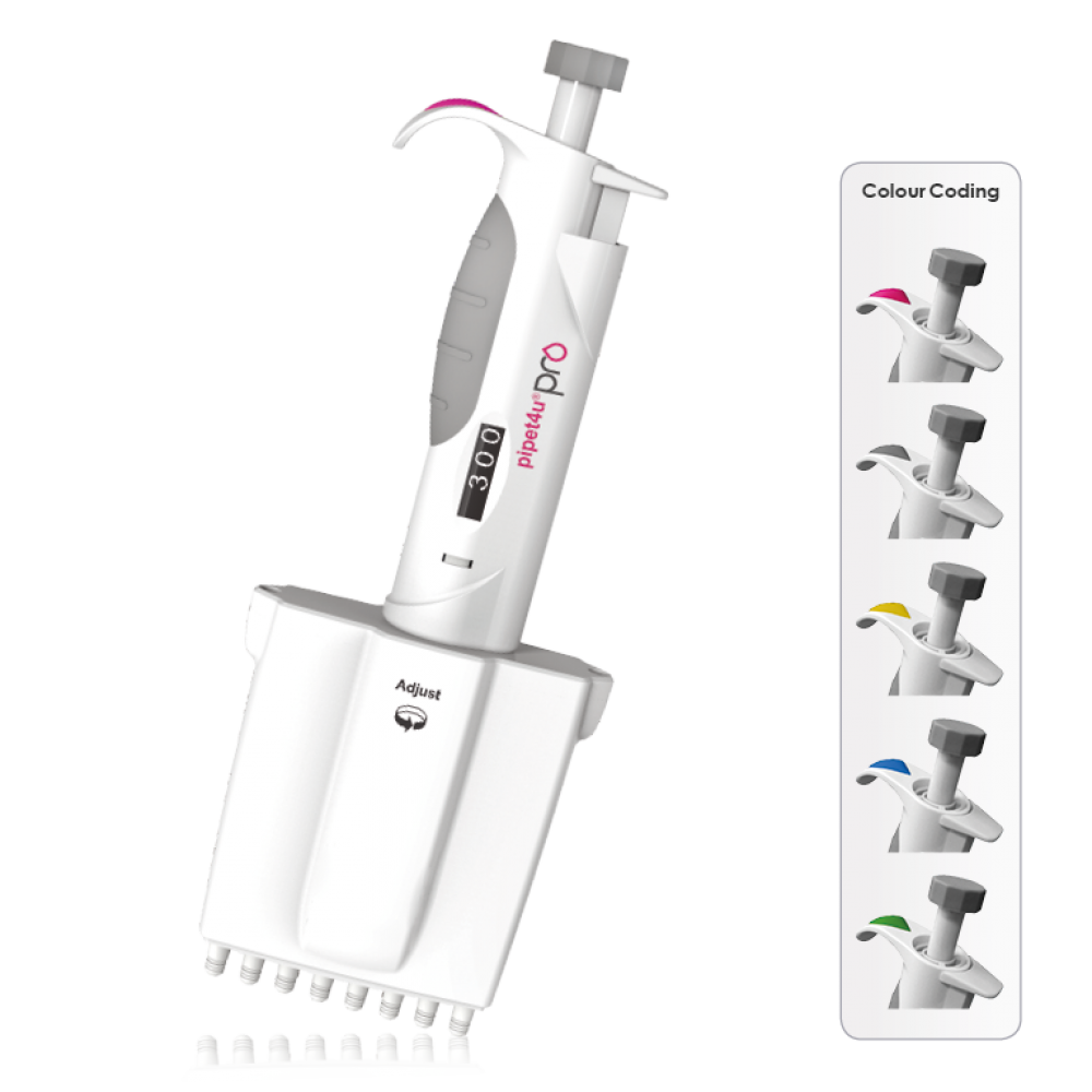 Micropipeta Multicanal AHN pipet4u Pro de 8 canais, Volume Vari&aacute;vel de 30- 300 &micro;l 