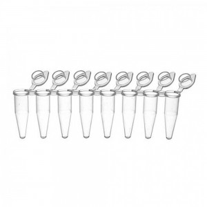 Tiras com 8 tubos de PCR de 200 uL com tampas acopladas